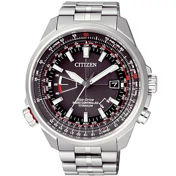 CITIZEN 【鈦 】世界奧妙五局電波光動能時尚優質腕錶-黑-CB0141-55E