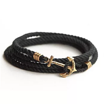Kiel James Patrick 美國手工船錨棉麻繩多圈手環 Black Pearl 黑珍珠XS黑色