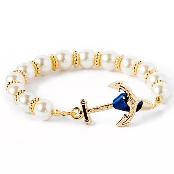 Kiel James Patrick 美國手工船錨 珍珠金環間隔手環 Jackie in NewportXS藍緞帶