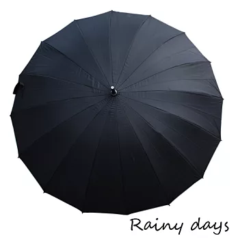 【Rainy days】16傘骨無敵抗風防潑銀膠手開直傘(黑色)