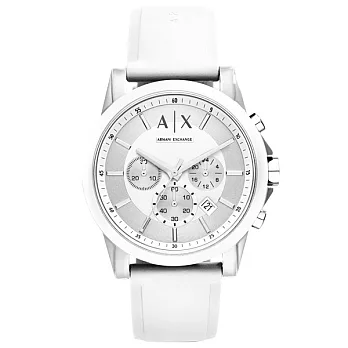 A│X Armani Exchange 知性簡約計時都會腕錶-白x矽膠