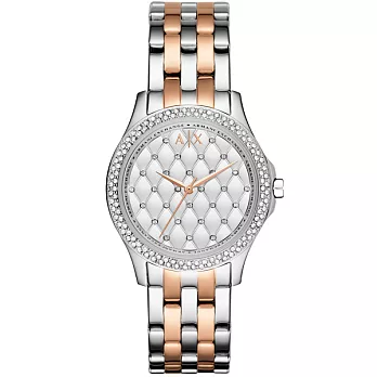 A│X Armani Exchange奢華菱紋晶鑽立體時尚腕錶-雙色鋼帶