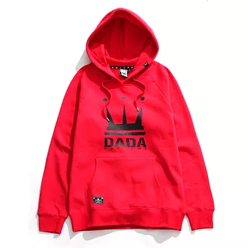 【DADA】經典皇冠大LOGO美式休閒內刷毛Hoodie帽T-男(個性紅-2153004001)M個性紅