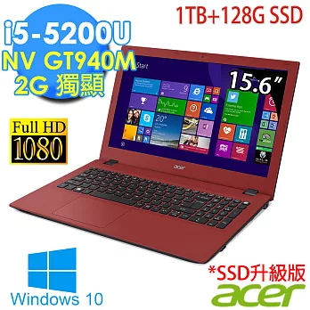 ★升級版★【Acer】E5-573G 15.6吋《1TB+128GSSD》i5-5200U 2G獨顯 FHD高畫質 Win10筆電(紅)★送光碟機外接盒