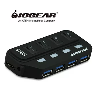美國 IOGEAR 節能開關USB3.0 4埠HUB集線器-黑