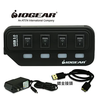 美國 IOGEAR 節能開關USB3.0 4埠HUB集線器(附變壓器)-黑