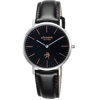 LICORNE entree 極簡崇尚經典腕錶-黑皮帶-大