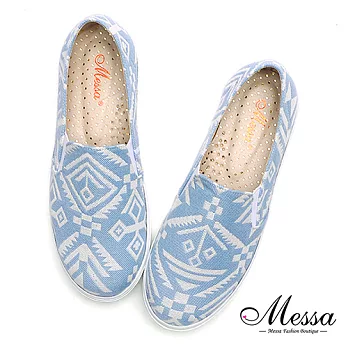 【Messa米莎專櫃女鞋】MIT印地安圖騰款內真皮厚底樂福鞋36藍色