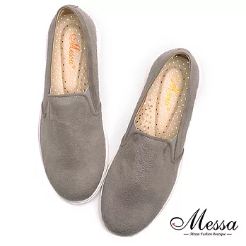 【Messa米莎專櫃女鞋】MIT男孩率性風仿麂絨內真皮懶人鞋36灰色