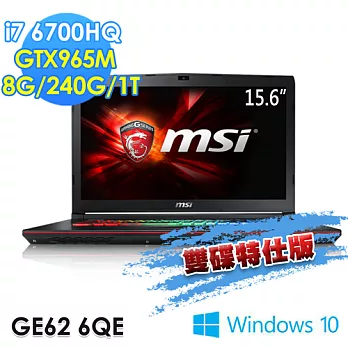 【msi微星】GE62 6QE-252TW 15.6吋 i7-6700HQ GTX965M(雙碟特仕版)