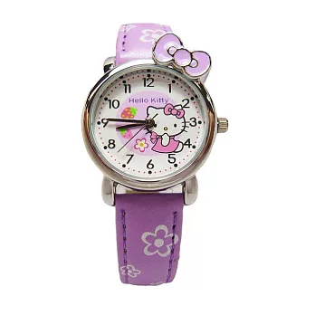 Hello Kitty 可愛俏皮蝴蝶結草莓版時尚造型腕錶-紫色-KT008LWVV-1