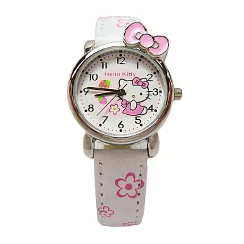 Hello Kitty 可愛俏皮蝴蝶結草莓版時尚造型腕錶-白色-KT008LWPW-1