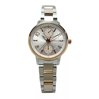 MANGO 美學高標準時尚女性優質腕錶-銀色面+半金-MA6676L-80R
