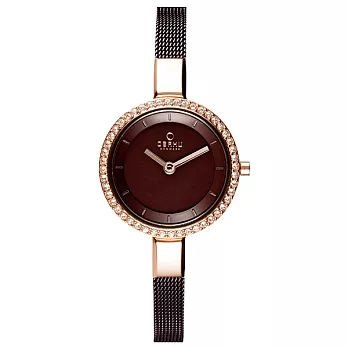 OBAKU 采麗時刻晶鑽米蘭腕錶-玫瑰金框x咖啡