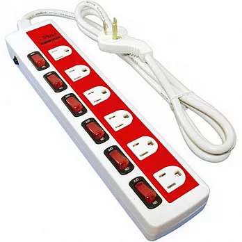 保護傘 3孔6座6開關安全延長線(6尺1.8公尺)