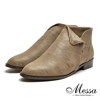 【Messa米莎專櫃女鞋】MIT顯瘦反折側V油臘皮感內真皮踝靴35灰色