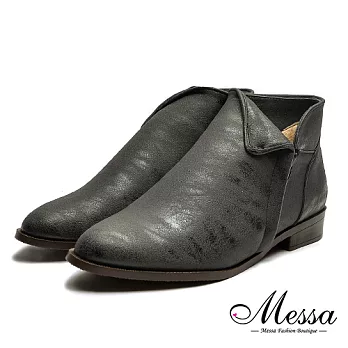 【Messa米莎專櫃女鞋】MIT顯瘦反折側V油臘皮感內真皮踝靴35黑色