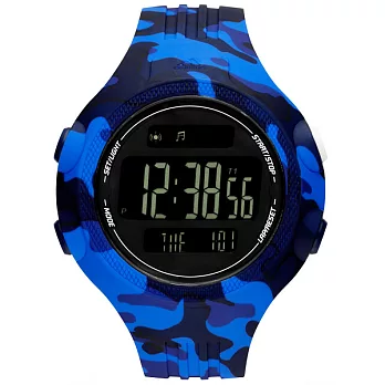 adidas 勁戰狙擊大面板電子腕錶-藍x迷彩藍x大