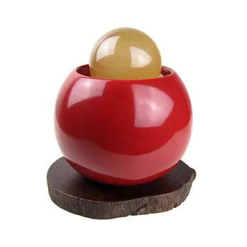 ZenKi原氣晶品四吋紅瓷黃晶聚寶盆 (附原木底座)