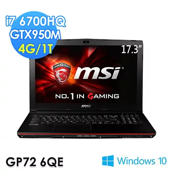 msi微星 GP72 6QE-091TW 17.3吋 i7-6700HQ GTX950M 電競筆電