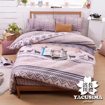 【日本濱川佐櫻-鹿野情迷】台灣製雙人四件式精梳棉兩用被床包組