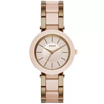 DKNY 曙光派對時尚陶瓷腕錶-膚x雙材質錶帶