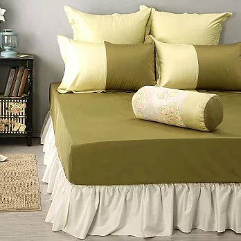 LITA麗塔 波隆那-綠色303織精梳棉床包枕套三件式-雙人加大