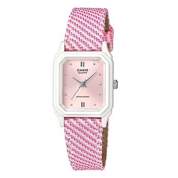 CASIO 碎花菱格紋指針式時尚小巧腕錶-粉紅-LQ-142LB-4A2