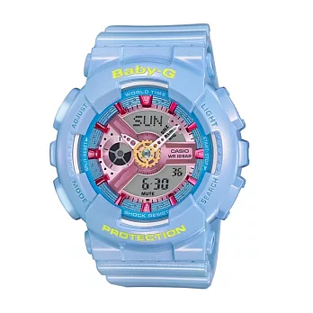 Baby-G 秋冬粉嫩新設計時尚優質雙顯運動腕錶-藍-BA-110CA-2A