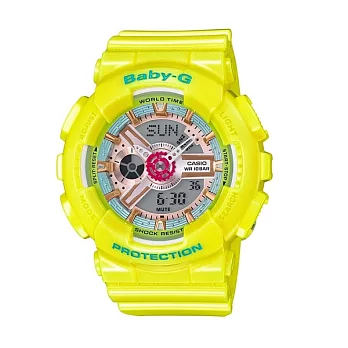 Baby-G 秋冬粉嫩新設計時尚優質雙顯運動腕錶-黃-BA-110CA-9A