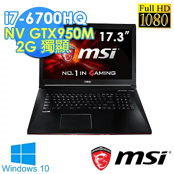 【MSI 微星】GP72 6QE-091TW 17.3吋 i7-6700HQ GTX950獨顯 1TB FHD win10電競筆電