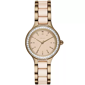 DKNY 蝶戀尤物晶鑽陶瓷腕錶-膚x雙材質錶帶