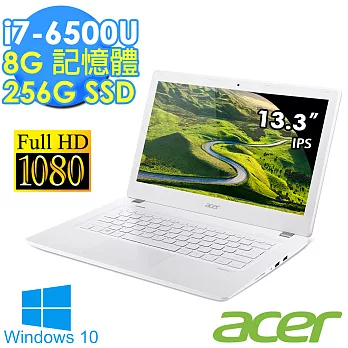 【Acer】V3 13.3吋《Win10_1.6KG_第六代CPU》i7-6500U 256GSSD FHD高畫質輕薄筆電(V3-372-78V8)時尚淨白