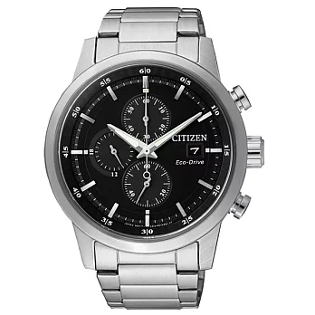 CITIZEN Eco-Drive 不老頑童時尚優質三眼腕錶-黑-CA0610-52E