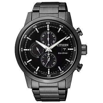 CITIZEN Eco-Drive 不老頑童時尚優質三眼腕錶-全黑-CA0615-59E