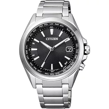 CITIZEN 翱翔天際光動能時尚電波鈦金屬腕錶-黑-CB1070-56E