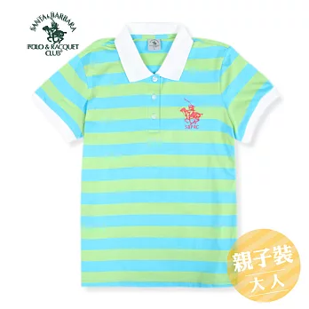 【S.B. POLO】雙色大橫條紋POLO衫(大人女款)(藍綠)XL藍綠
