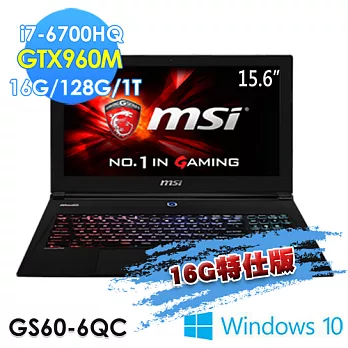 【msi微星】GS60 6QC-285TW 15.6吋 i7-6700HQ GTX960M(16G特仕版)