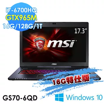 【msi微星】GS70 6QD-006TW 17.3吋 i7-6700HQ GTX965M(16G特仕版)