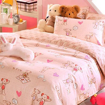 義大利Fancy Belle《甜蜜寶貝熊》雙人四件式防蹣抗菌舖棉兩用被床包組