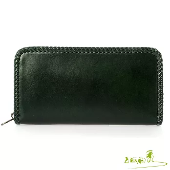 【手感的秀】頂級植鞣革編織拉鍊隔層長夾(4色)蓊翠綠
