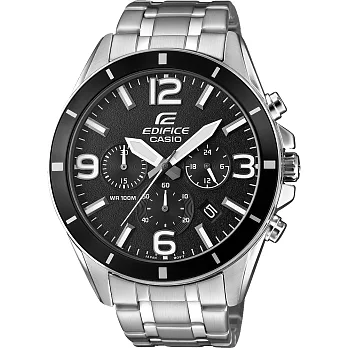 CASIO EDIFICE 驚爆危機三眼計時賽車腕錶-黑x銀