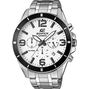 CASIO EDIFICE 驚爆危機三眼計時賽車腕錶-黑框白x銀