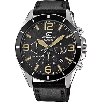 CASIO EDIFICE 驚爆危機三眼計時賽車錶-黑x皮帶