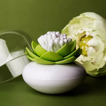 QUALY 蓮花好棒 - 棉棒盒（白罐＋綠花）