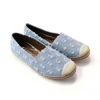 【Pretty】日系輕恬單寧刷破帆布休閒鞋39淺藍色