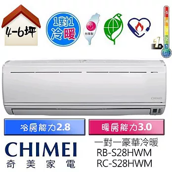 【CHIMEI 奇美】4-6坪豪華型變頻冷暖分離式冷氣(RB-S28HWM/RC-S28HWM)