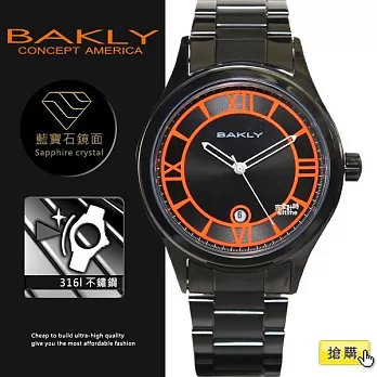 【完全計時】手錶館│BAKLY 美國意念 螢光夜跑系列 夜光BA3055系列 黑鋼 母親節 禮物 推薦女錶 羅馬螢光橘