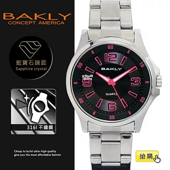 【完全計時】手錶館│BAKLY 美國意念 極簡品味 工業風 BA2012系列 白鋼 38mm m 螢光桃紅