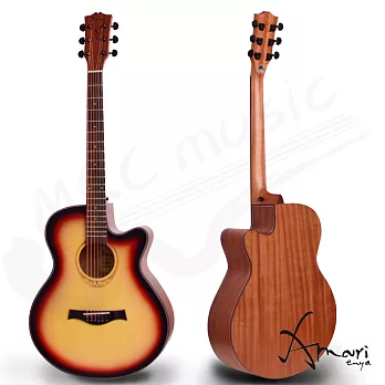 Amari 40吋 雲杉木面板 缺角民謠吉他-漸層(408C-SB)加贈超值五寶